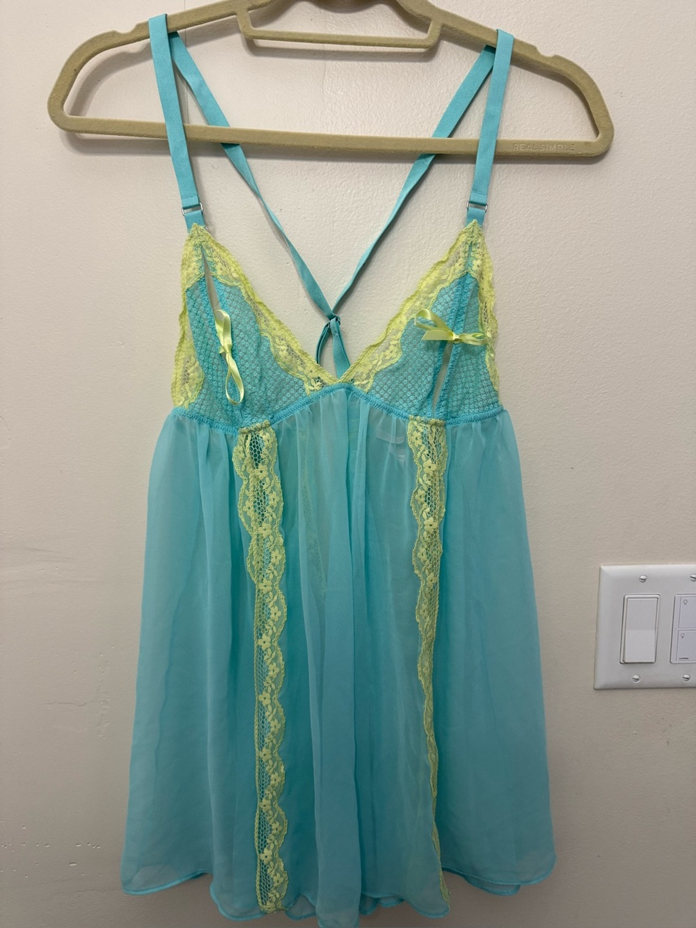 Victoria's Secret Blue and Yellow Cutout Sexy Lingerie Top Lace detail  Large